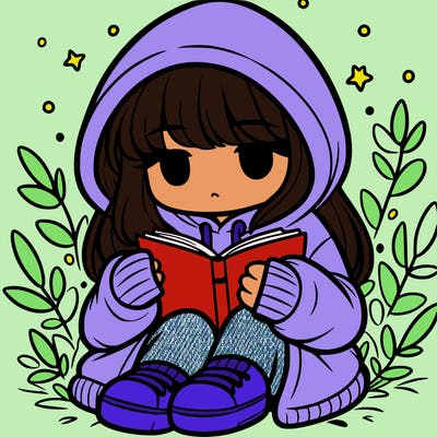 girl in oversized hoodie reading a book