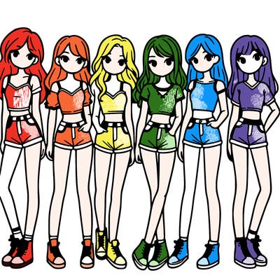 a group of girls wearing crop tops and shorts