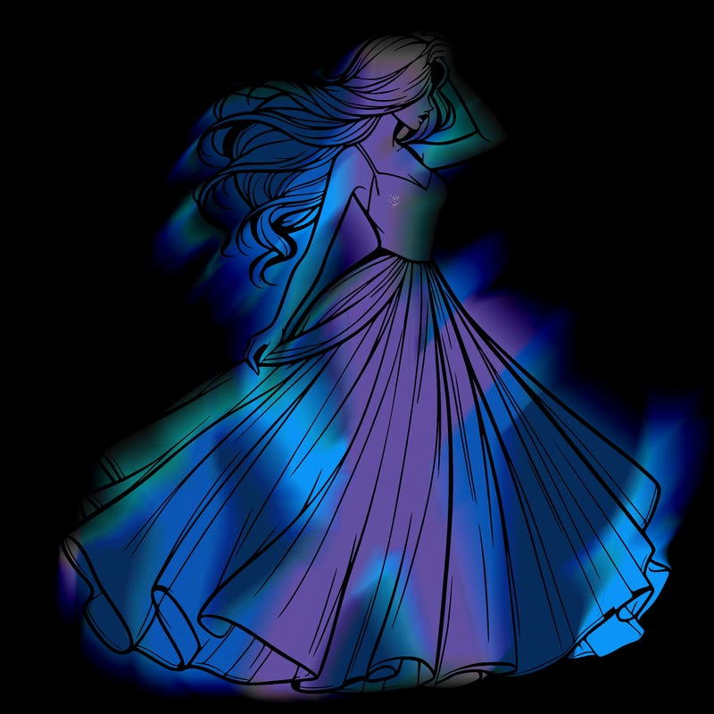 realistic woman with dress flowing in the wind