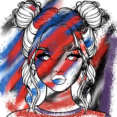 realistic girl with two buns in hair and lips