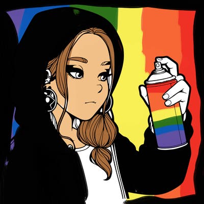 a realistic girl, spray painting