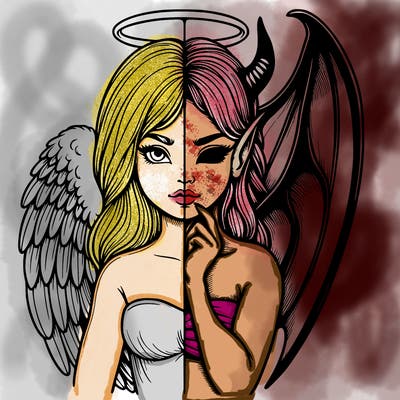 realistic angel half demon