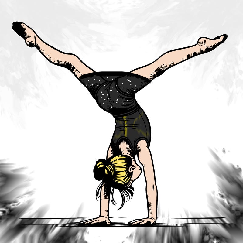realistic gymnastic hand stand girl in four splits