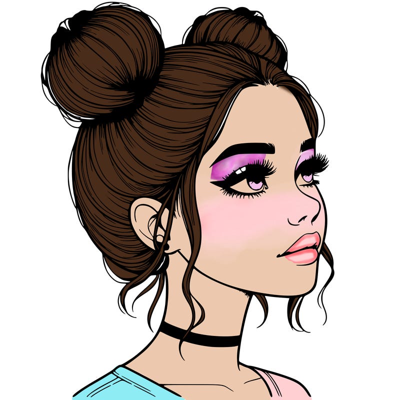 realistic girl with buns on the top of her head