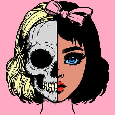 realistic girl with half skull mask