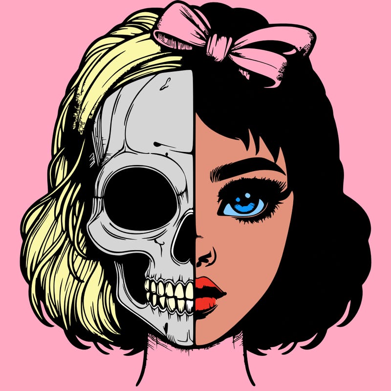 realistic girl with half skull mask