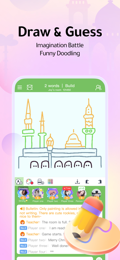 Interface of the Draw and Guess social game within the WePlay app
