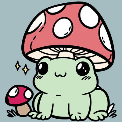 a cute frog with a mushroom hat