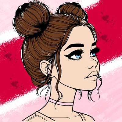 realistic girl with buns on the top of her head