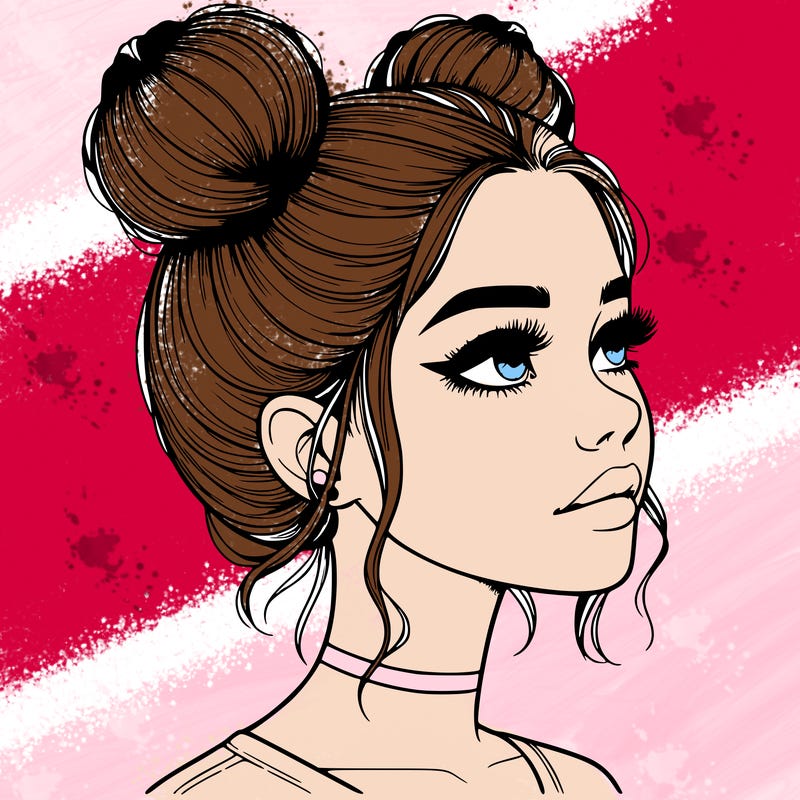 realistic girl with buns on the top of her head
