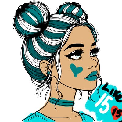 realistic girl with buns on the top of her head