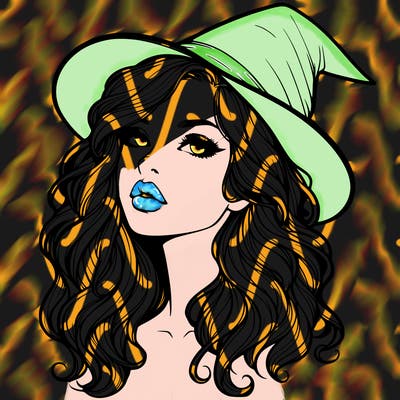 realistic witch girl with wavy hair and lips