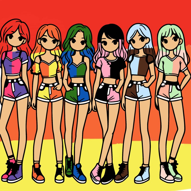 a group of girls wearing crop tops and shorts