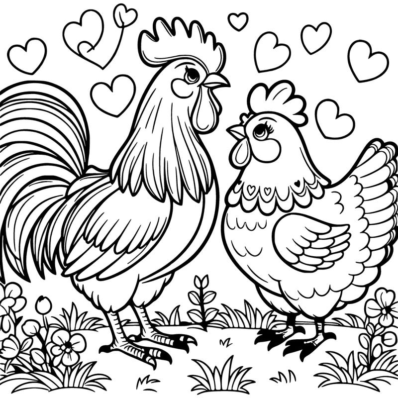 rooster and hen in love