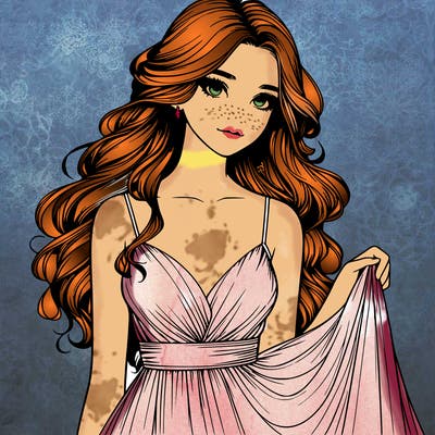 realistic girl in flowy silky prom dress