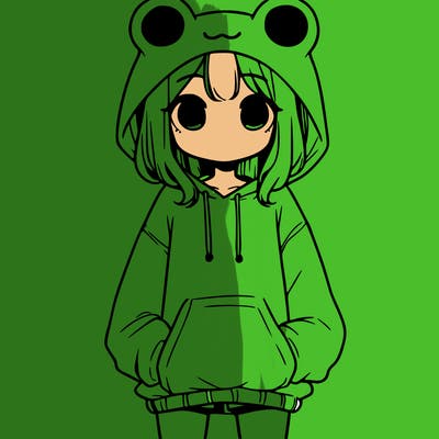 girl with baggy sweatshirt and frog hood