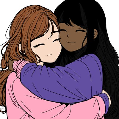 realistic two girls hugging