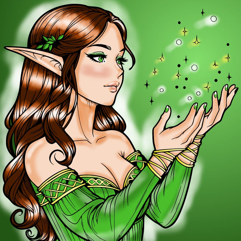 realistic elf girl doing magic