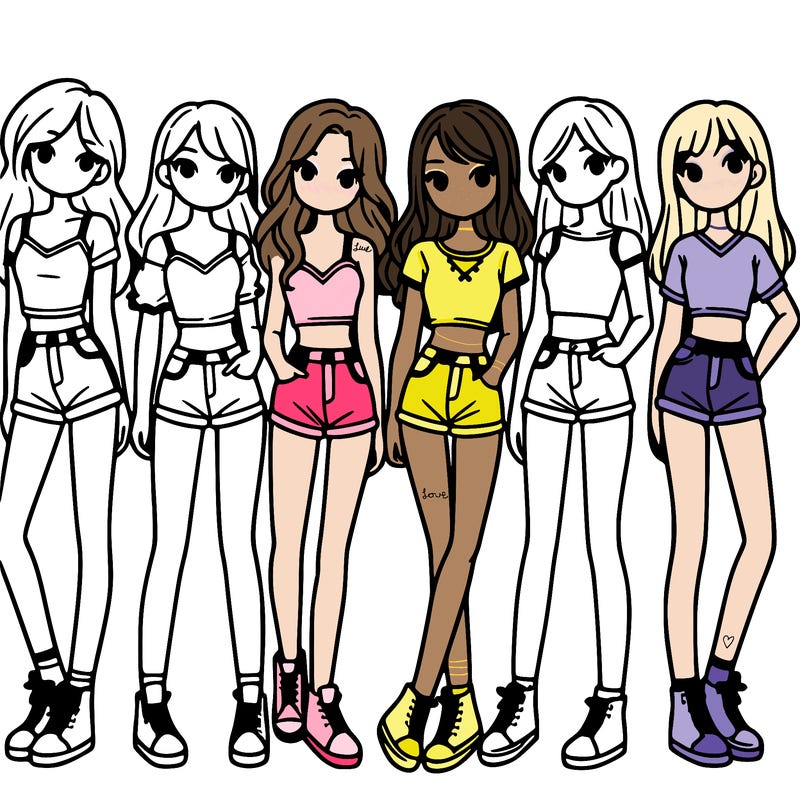 a group of girls wearing crop tops and shorts