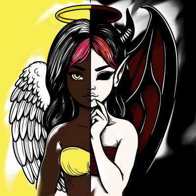 realistic angel half demon