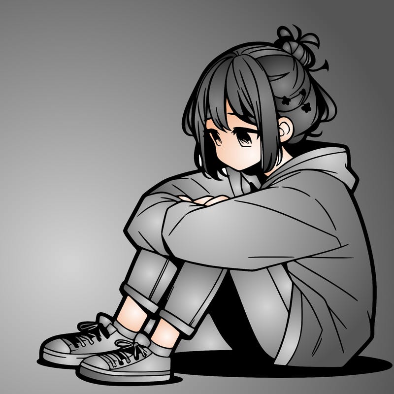 sad anime girl sitting alone