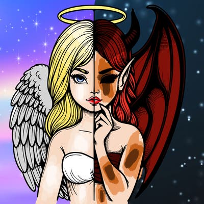 realistic angel half demon