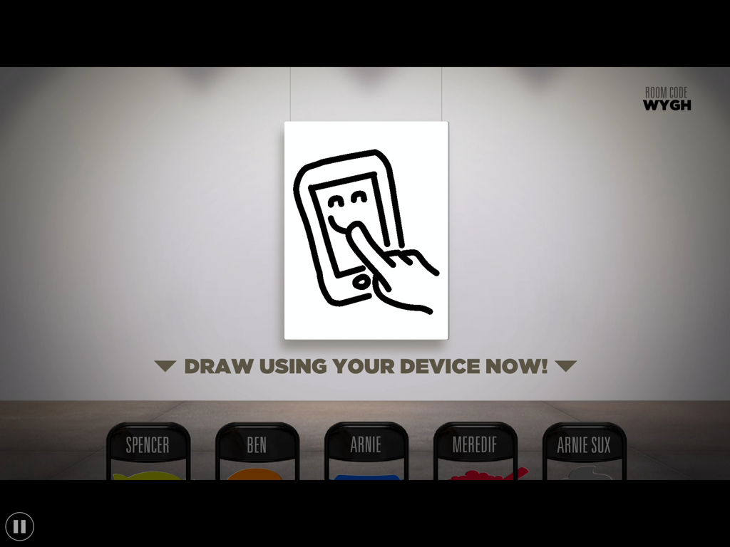 The Jackbox Party Pack 2 - Una pantalla de juego de The Jackbox Party Pack 2 instruyendo a los jugadores a dibujar en sus dispositivos móviles.