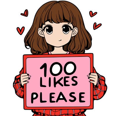 a girl holding a sign saying 100 likes please