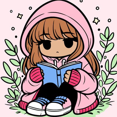 girl in oversized hoodie reading a book