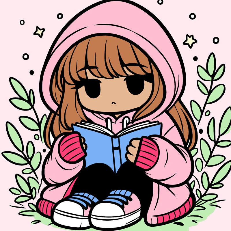 girl in oversized hoodie reading a book
