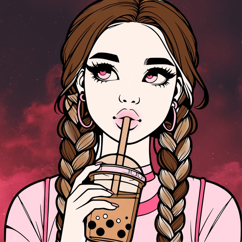 realistic girl with braided hair drinking boba