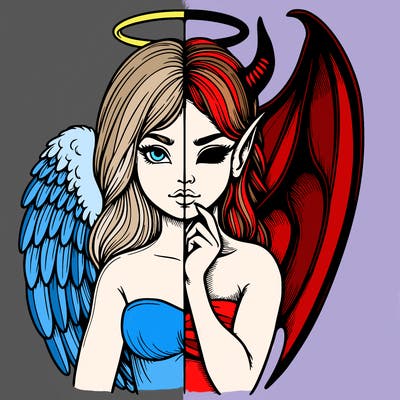 realistic angel half demon