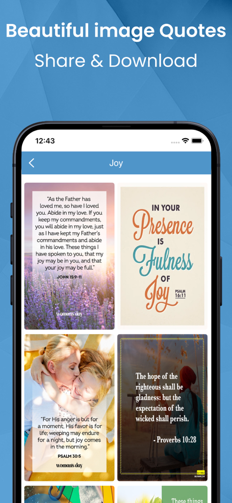 La Santa Biblia. Spanish Bible - The Spanish Bible app displaying a variety of beautiful image quotes with biblical verses to share and download