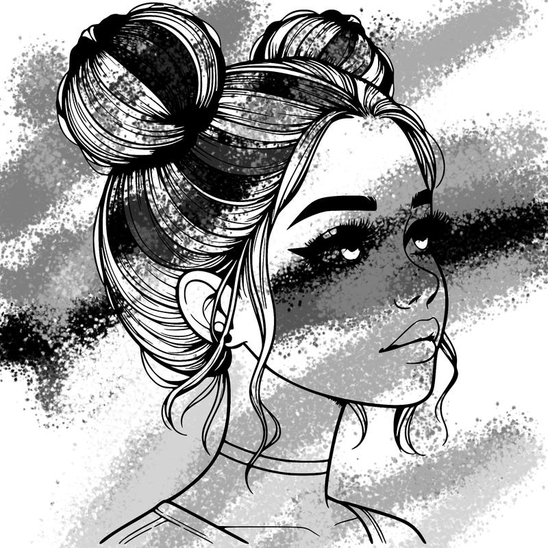 realistic girl with buns on the top of her head