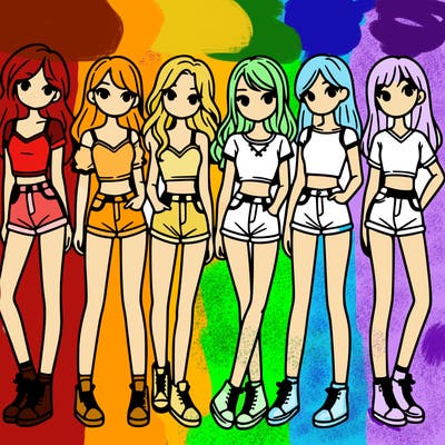 a group of girls wearing crop tops and shorts