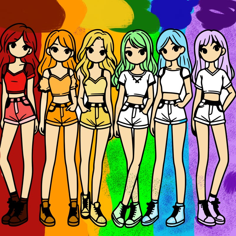 a group of girls wearing crop tops and shorts