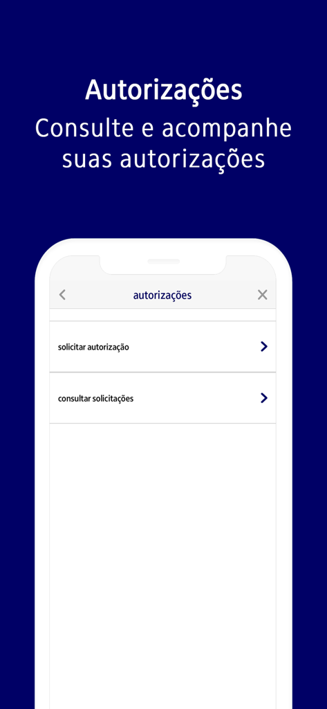 Itaú Saúde - Tela do aplicativo móvel Itaú Saúde mostrando opções para solicitar e acompanhar autorizações médicas.