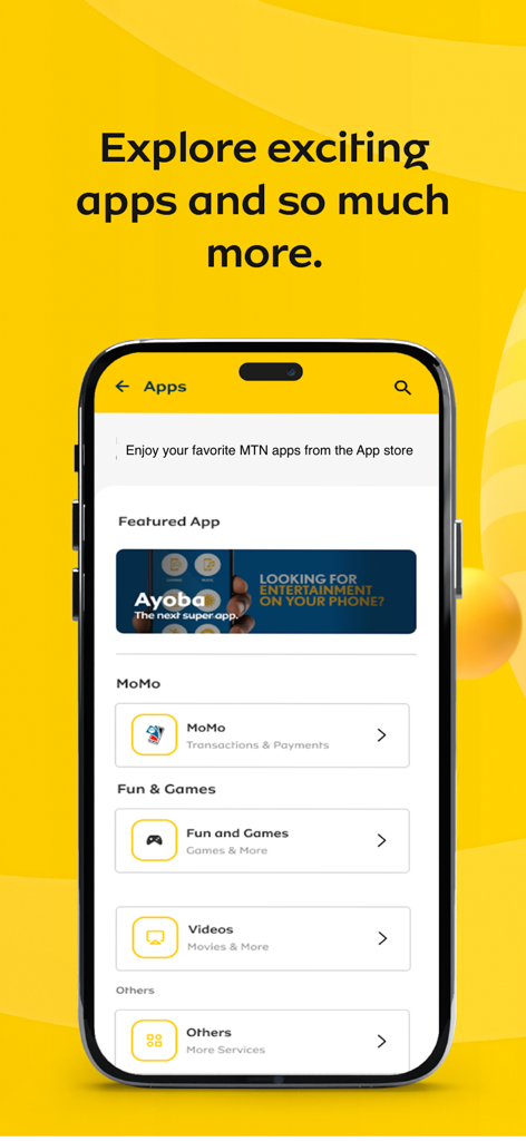 My MTN Ghana - My MTN Ghana app screen showing mobile money and entertainment features