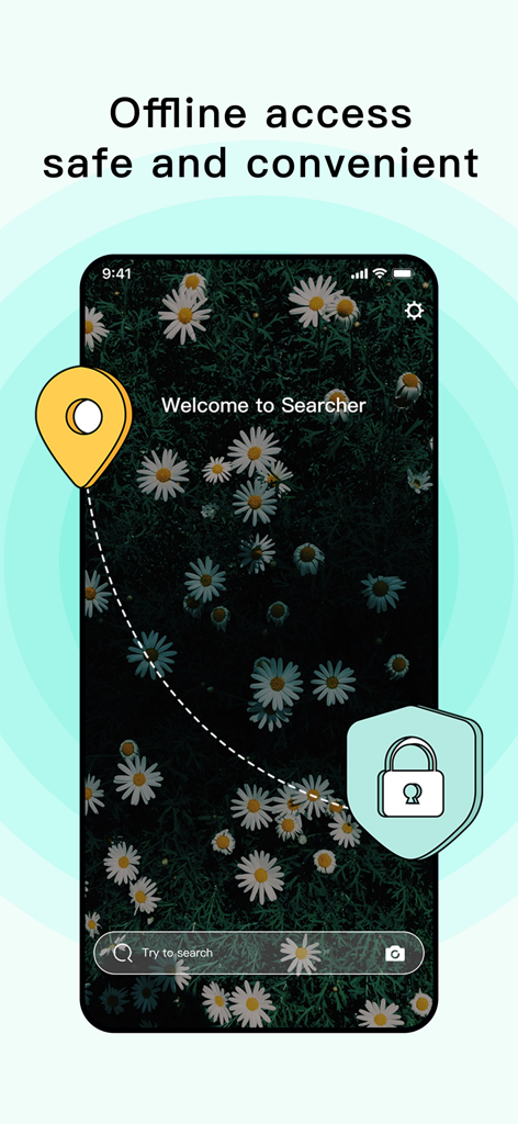 오프라인 액세스 및 개인 정보 보호 기능을 보여주는 Photo Search 앱 인터페이스