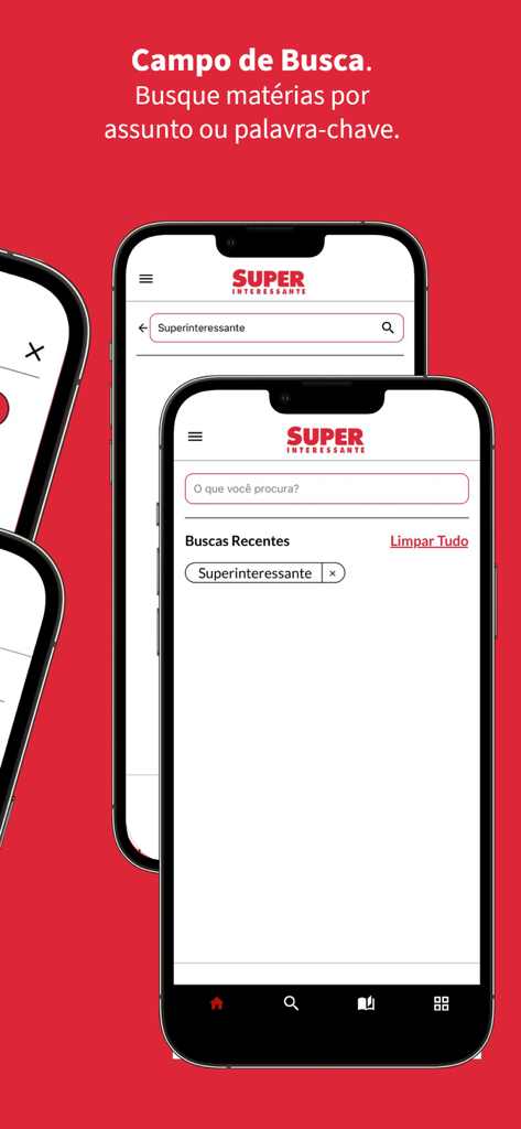 SUPERINTERESSANTE - Mobile app interface for searching articles in the SUPERINTERESSANTE magazine app