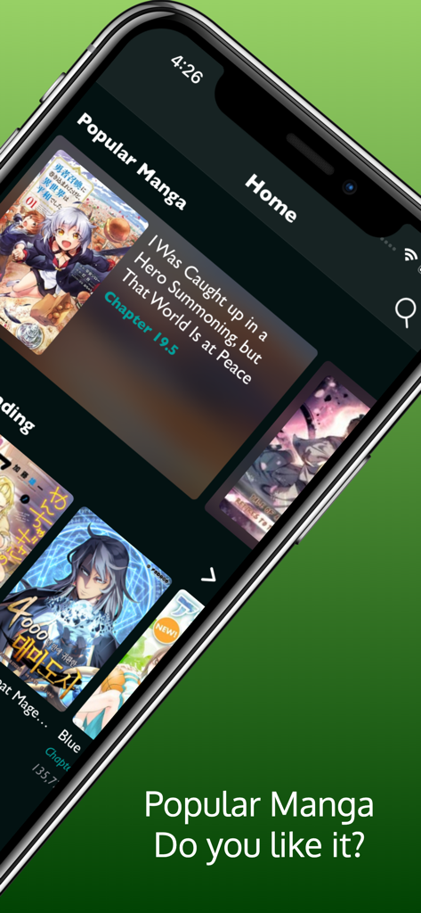 MangaKakalot - Manga Reader - Screenshot of the MangaKakalot app home screen showing popular manga titles and covers on an iPhone