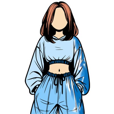 realistic girl faceless with baggy pants and a crop top
