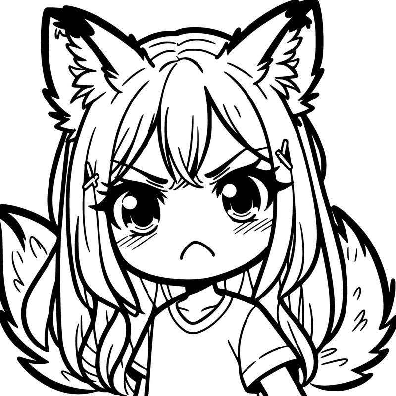 a girl with wolf ears and tails and angry