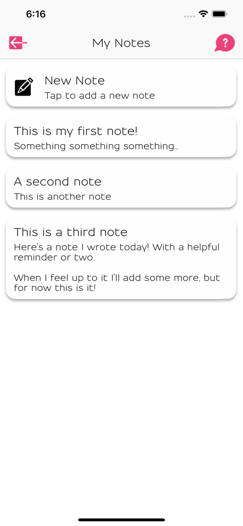 What's Up? A Mental Health App - Digital journal screen in the Whats Up mental health app showing multiple saved notes