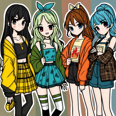 teen manga girls group of 4
