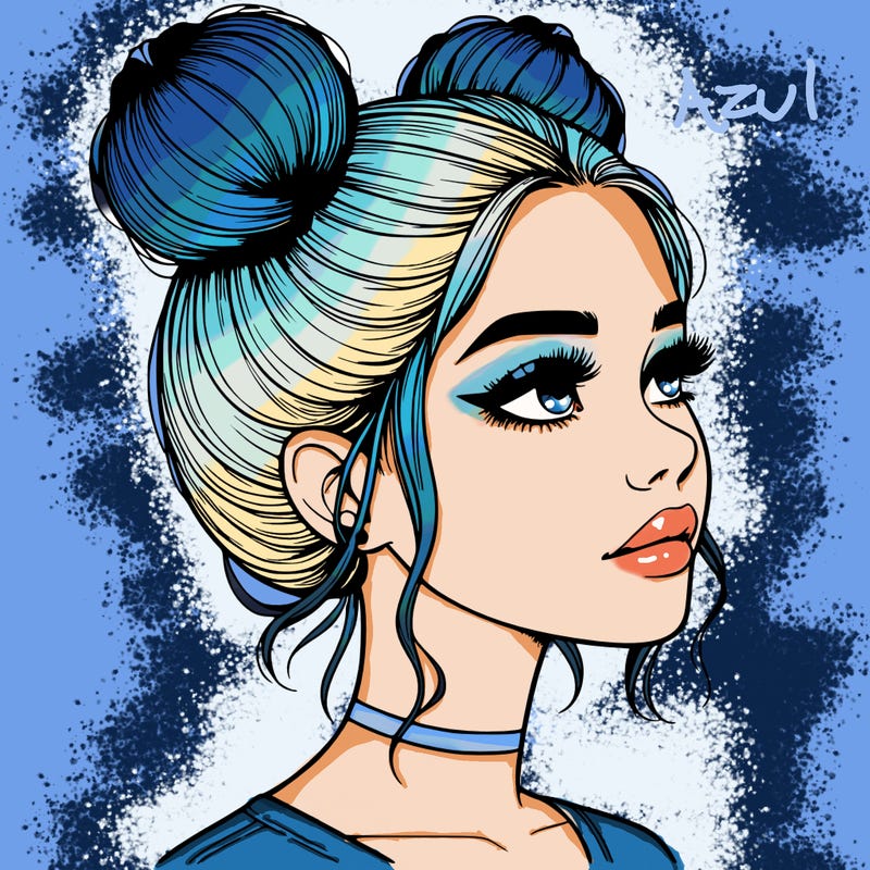 realistic girl with buns on the top of her head