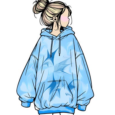 realistic girl with a oversized sweatshirt on and a bun