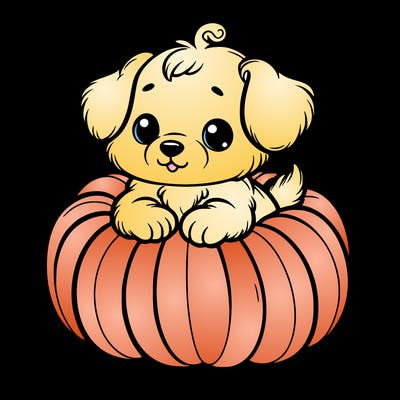 cute little puppy in a pumpkin