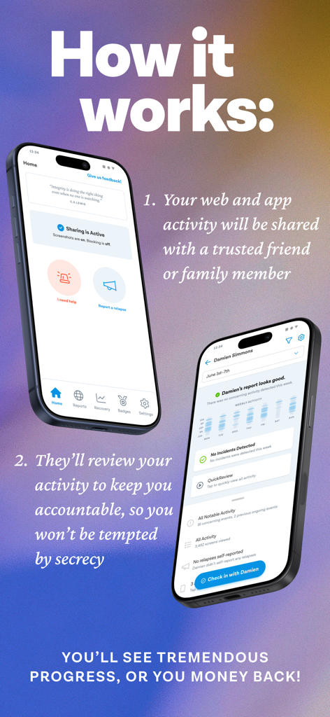 Ever Accountable - Full Safety - Infographic explaining how Ever Accountable shares device activity with a trusted partner for accountability