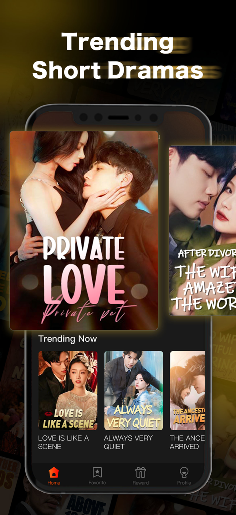 PocketTV - Mini Dramas - PocketTVアプリがトレンドの短いロマンチックドラマを表示しているインターフェース